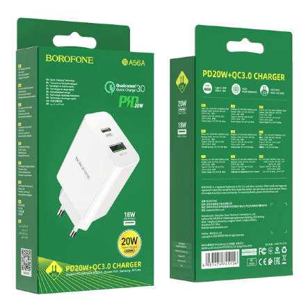 Мережевий Зарядний Пристрій Borofone BA56A Lavida 2USB PD20w + QC3.0
