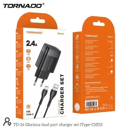 Сетевое Зарядное Устройство 2in1 TORNADO TD-16 (2USB 2.4A) Type-C
