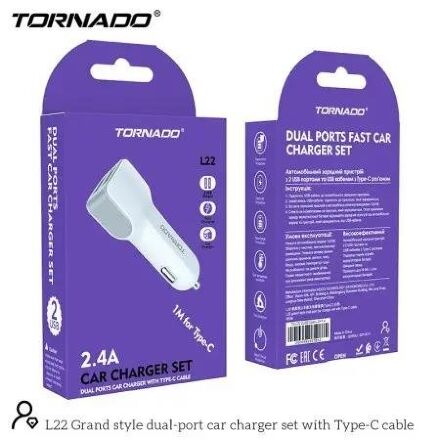 Автомобильное Зарядное Устройство Tornado L22 Type-C 2USB