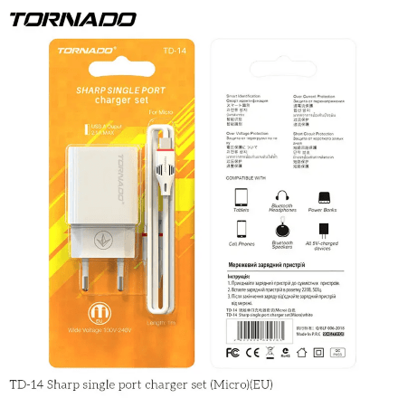 Сетевое Зарядное Устройство 2in1 TORNADO TD-14 (1USB 2.1A) Micro