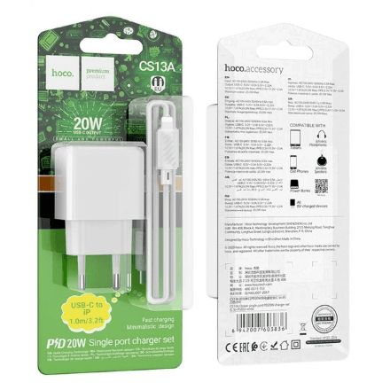 Мережевий Зарядний Пристрій Hoco CS13A Ocean 1USB PD20w USB-C to Lightning